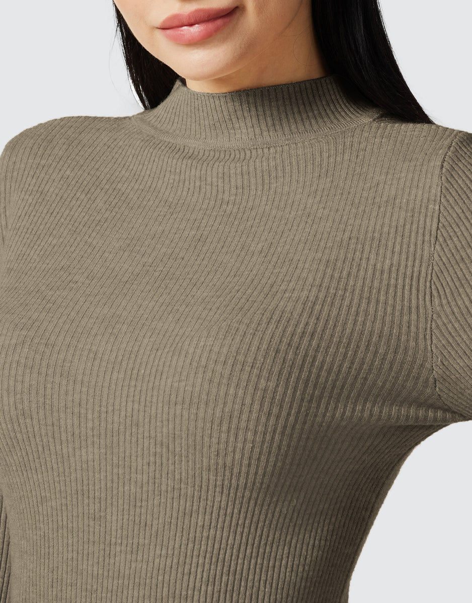 Lightweight Ribbed Mock Turtleneck for Women Slim Fit