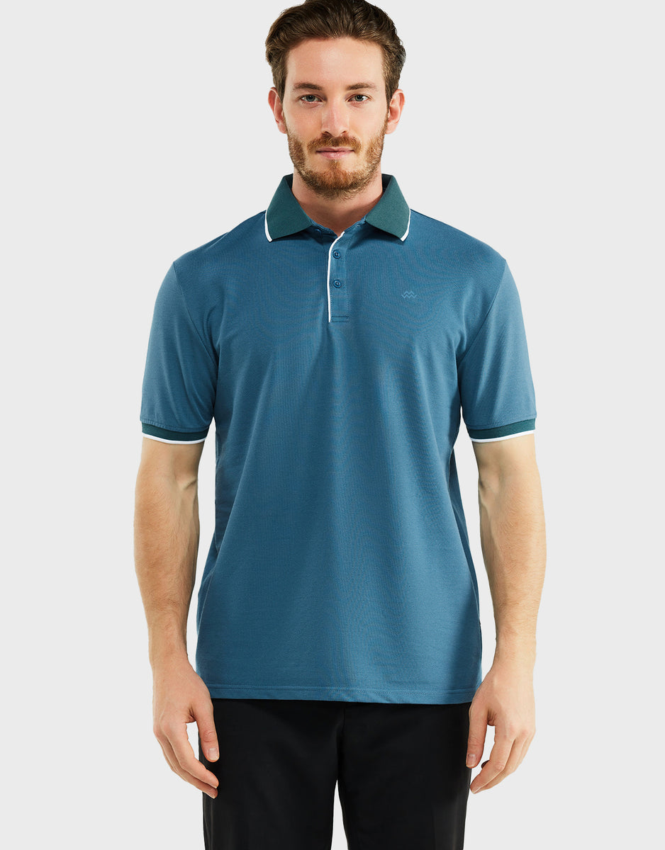 Men's Classic-Fit Cotton-Blend Pique Polo Shirt with Contrast