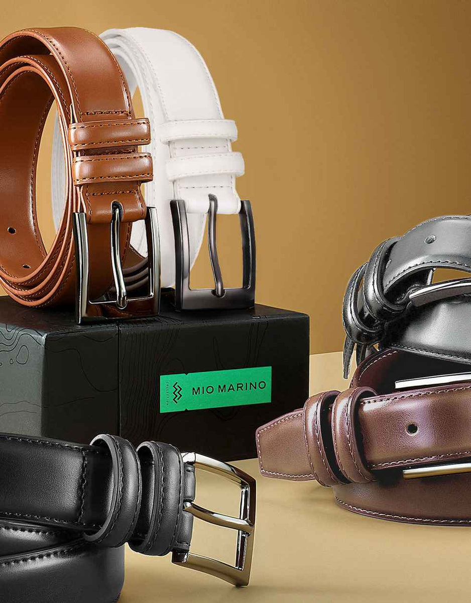 Dual Ring Leather Classic Prong Belt-Deep Charcoal & Amber Mio Marino Dual Ring Leather Classic Prong Belt-Deep Charcoal & Amber Mio Marino