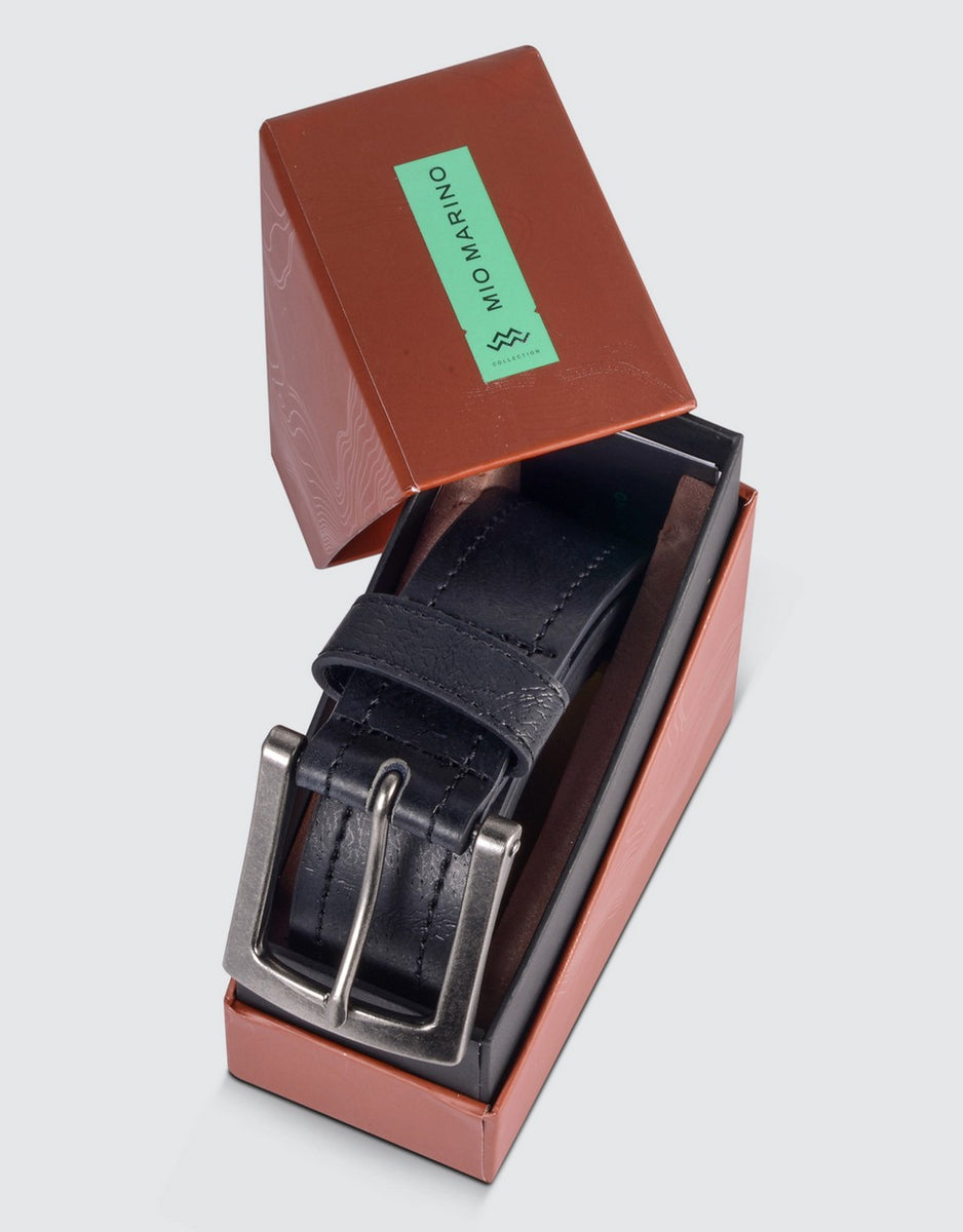 marino's men genuine leather dress belt with single prong buckle Mio Marino Men's Chameleon Buckle Leather Belt - Grey