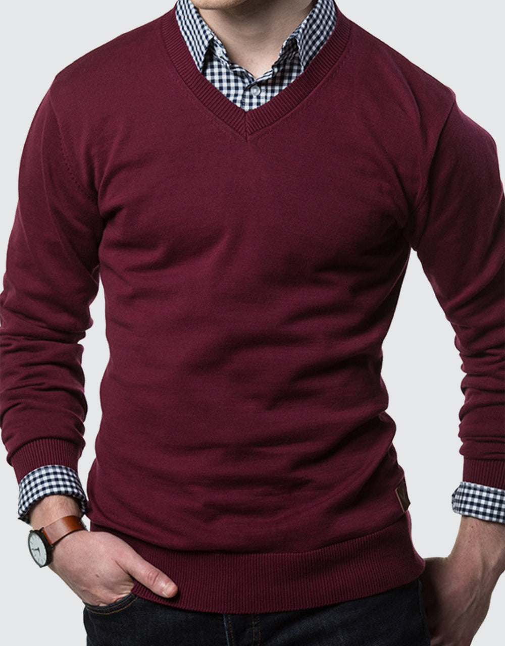 V-Neck Pullover Sweater-Maroon