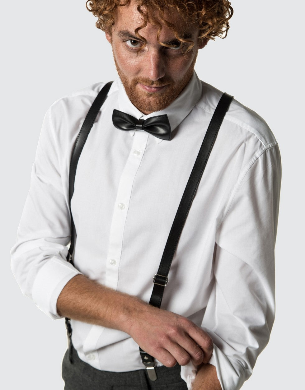 Luster Y-Back Suspenders Bow Tie Set-Pitch Onyx– Mio Marino