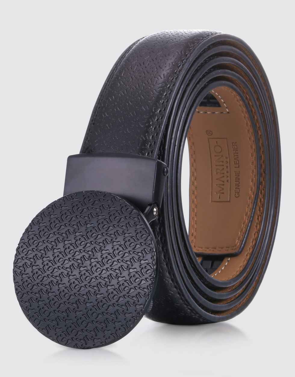 Round Foulard Designer Ratchet Belt Deep Charcoal Mio Marino
