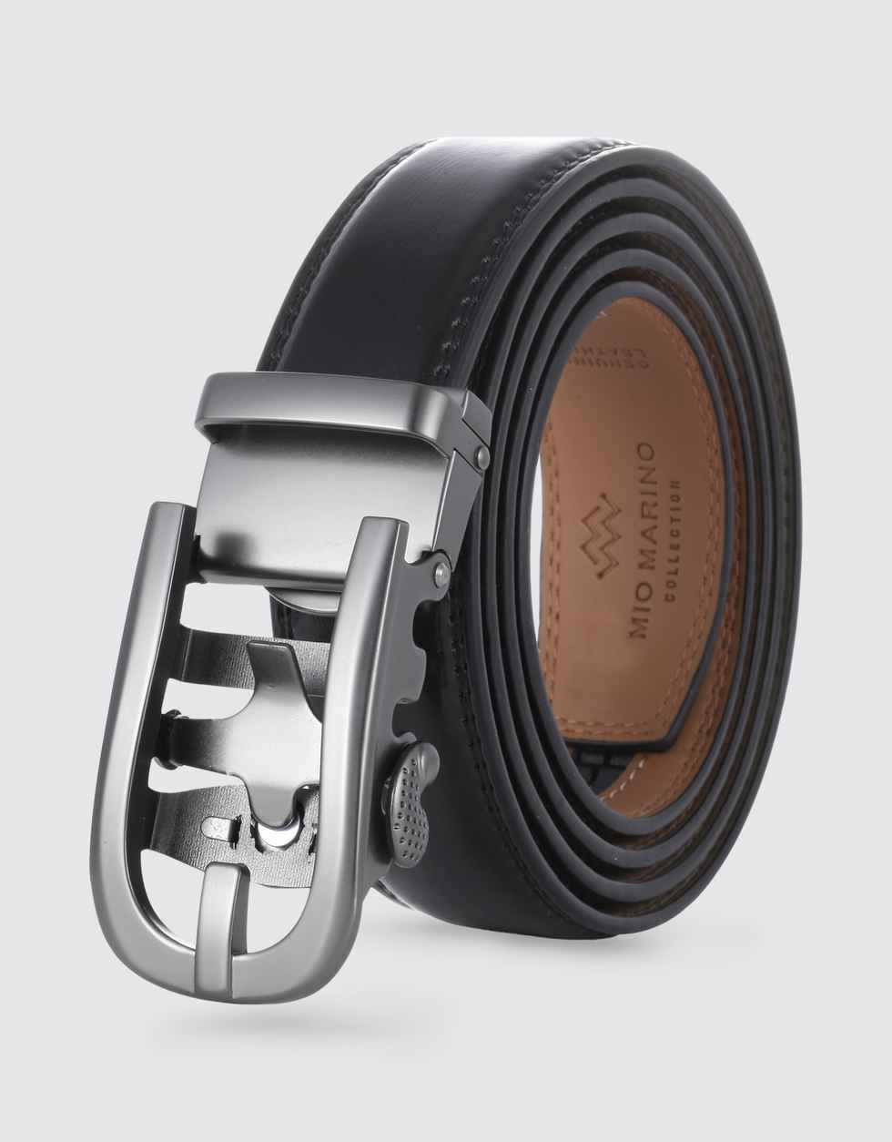 BISON DENIM Mens Genuine Leather Ratchet Belt Belts Adjustable Automatic  Buckle 